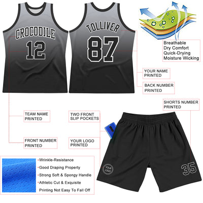 Custom Gray Black-White Fade Fashion Round Neck Sublimation Basketball Suit Jersey