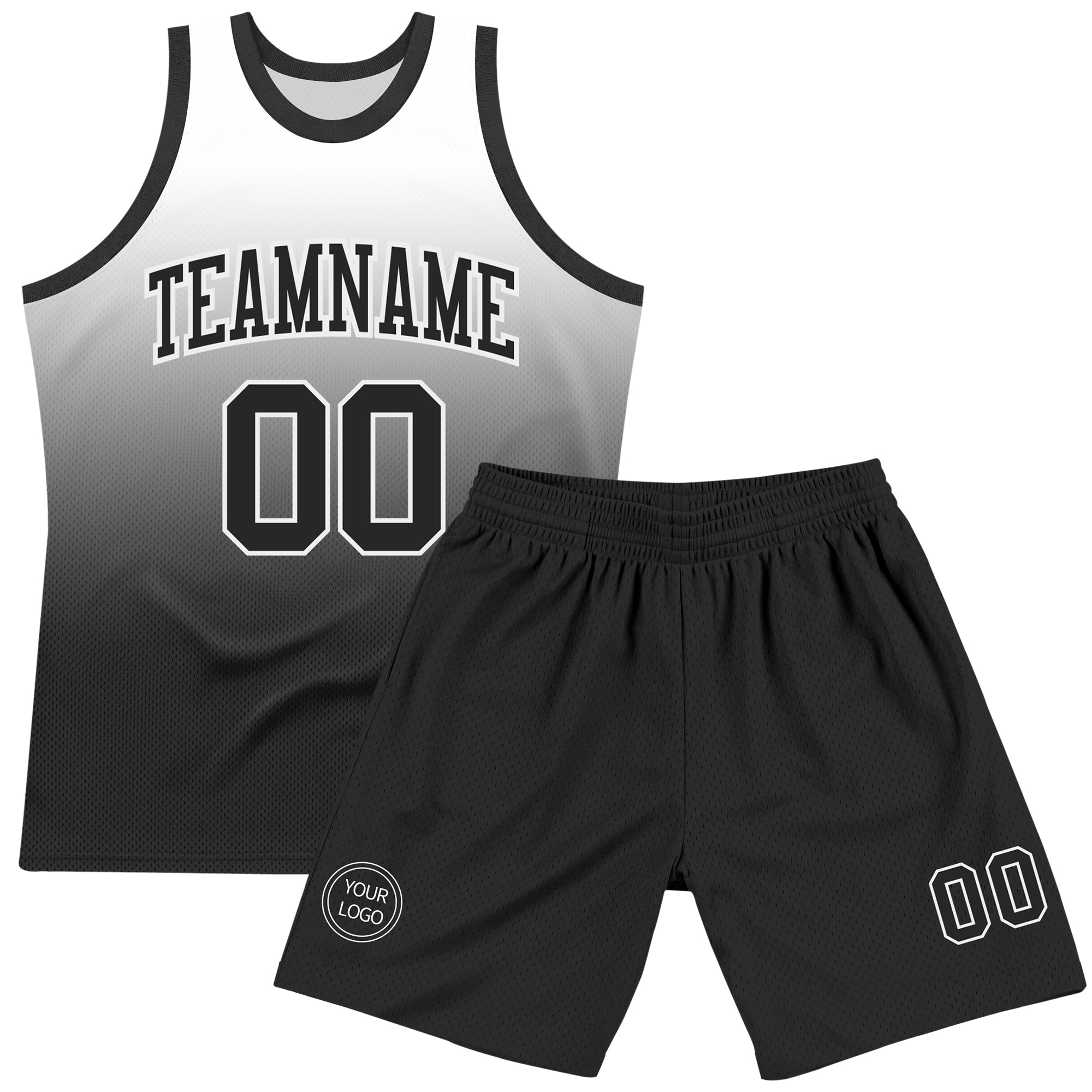 Custom White Black Fade Fashion Round Neck Sublimation Basketball Suit Jersey