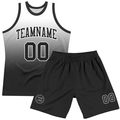 Custom White Black Fade Fashion Round Neck Sublimation Basketball Suit Jersey