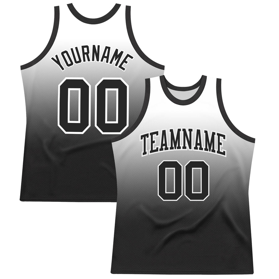 Custom White Black Fade Fashion Round Neck Sublimation Basketball Suit Jersey