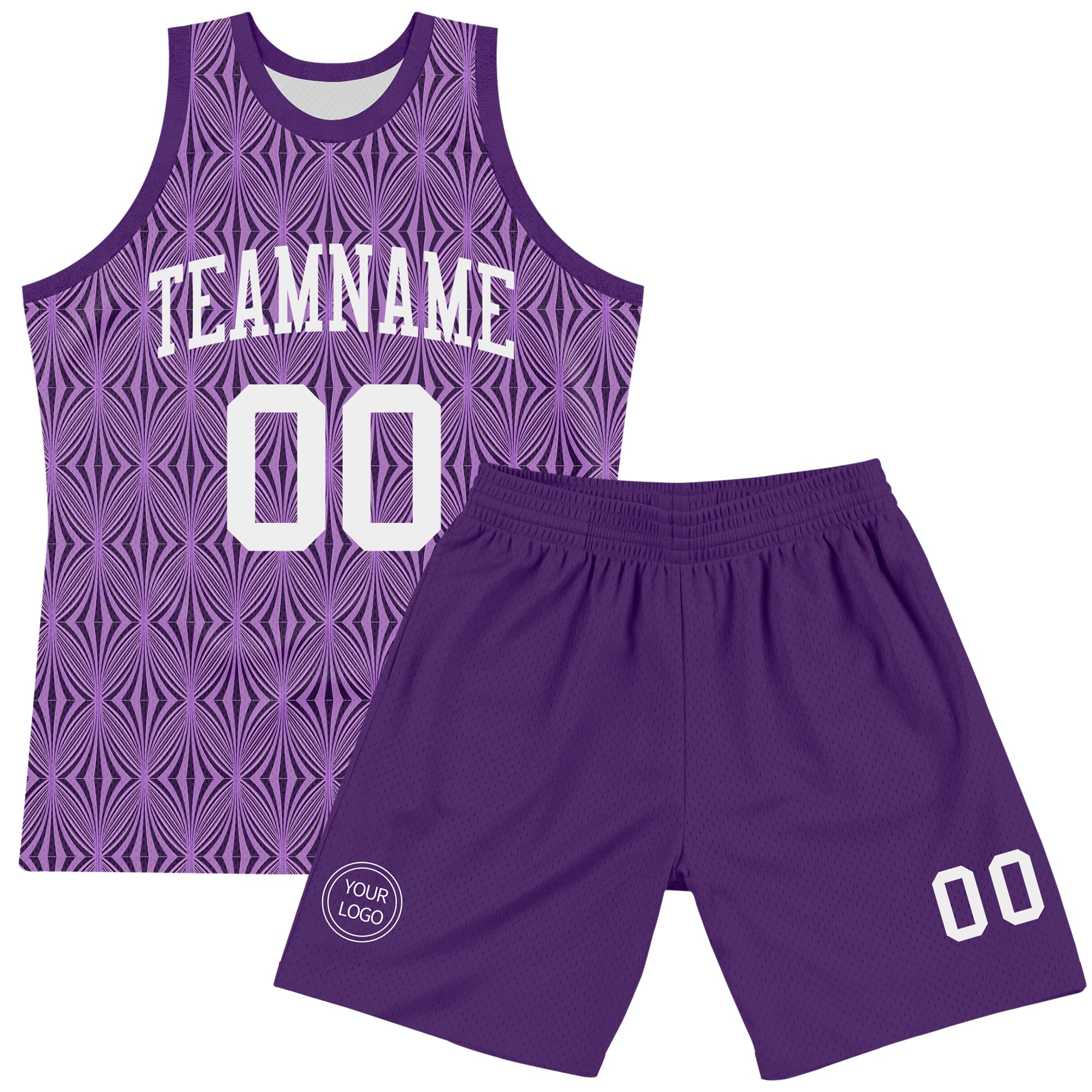 Custom Purple White Geometric Shape Round Neck Sublimation Basketball Suit Jersey