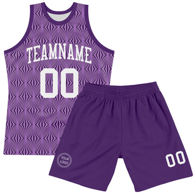 Custom Purple White Geometric Shape Round Neck Sublimation Basketball Suit Jersey