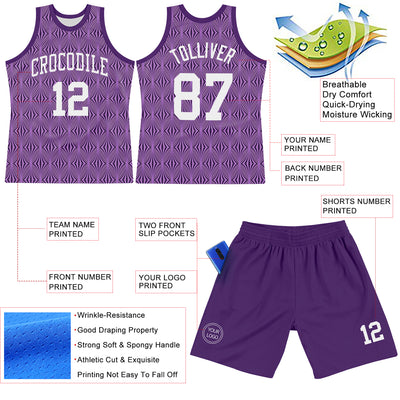 Custom Purple White Geometric Shape Round Neck Sublimation Basketball Suit Jersey