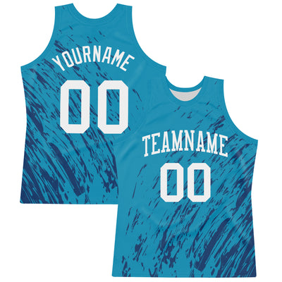Custom Panther Blue White Splash Round Neck Sublimation Basketball Suit Jersey