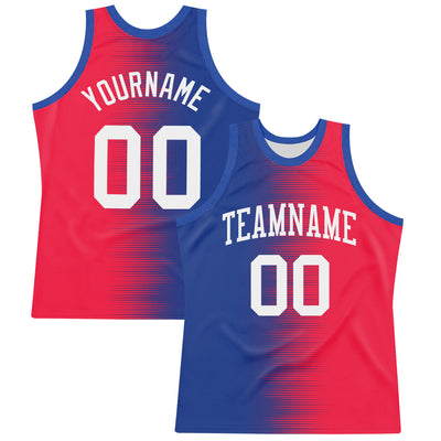 Custom Red White-Royal Gradient Line Round Neck Sublimation Basketball Suit Jersey