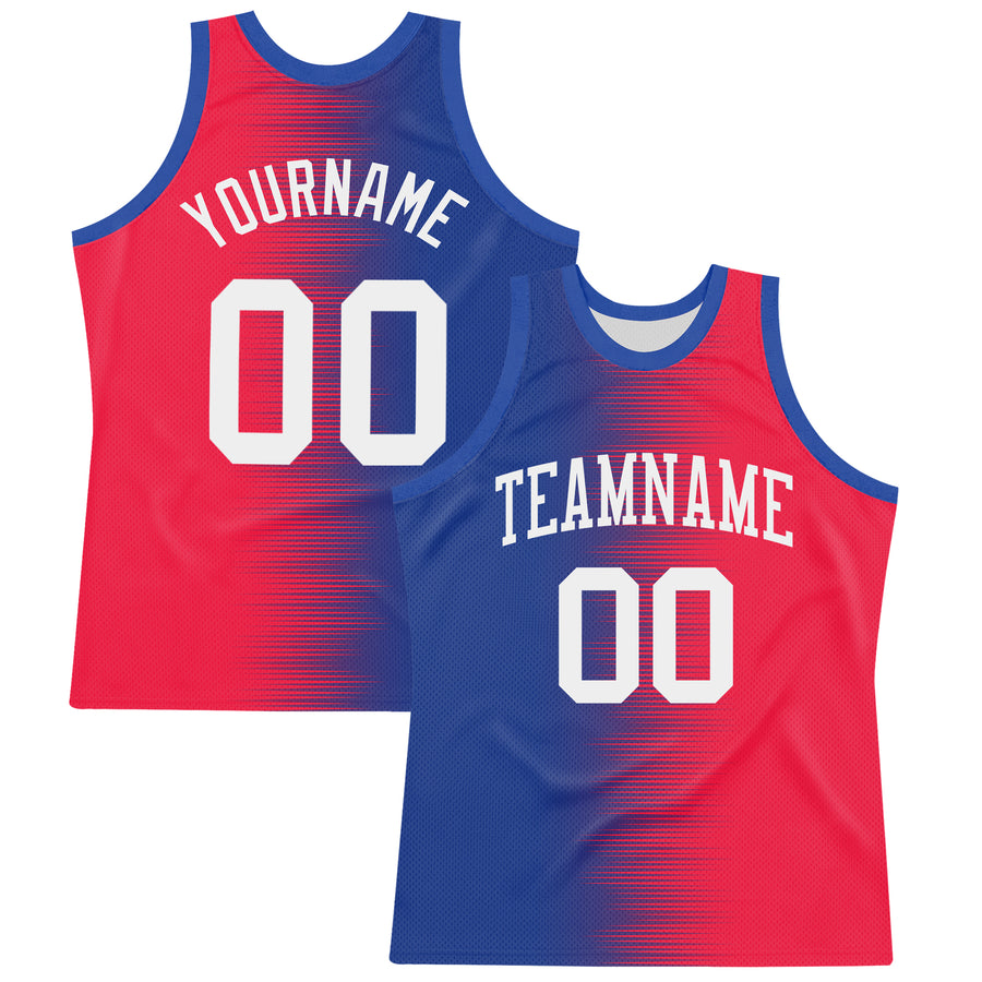 Custom Red White-Royal Gradient Line Round Neck Sublimation Basketball Suit Jersey