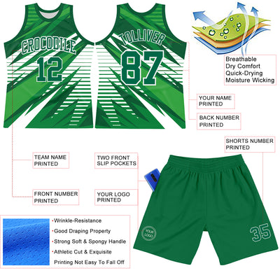 Custom Kelly Green White Line Round Neck Sublimation Basketball Suit Jersey