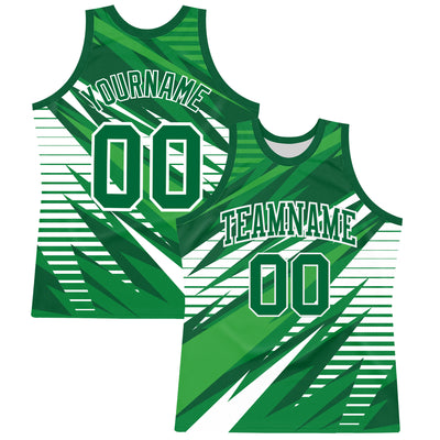 Custom Kelly Green White Line Round Neck Sublimation Basketball Suit Jersey