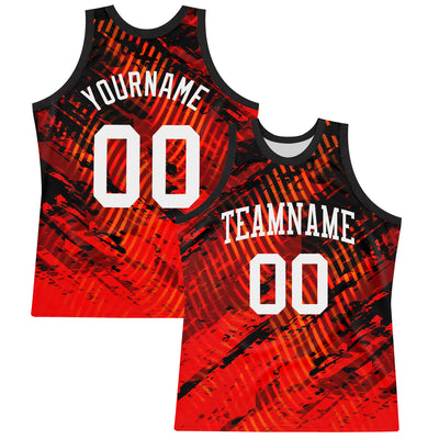 Custom Red White-Black Splash Round Neck Sublimation Basketball Suit Jersey