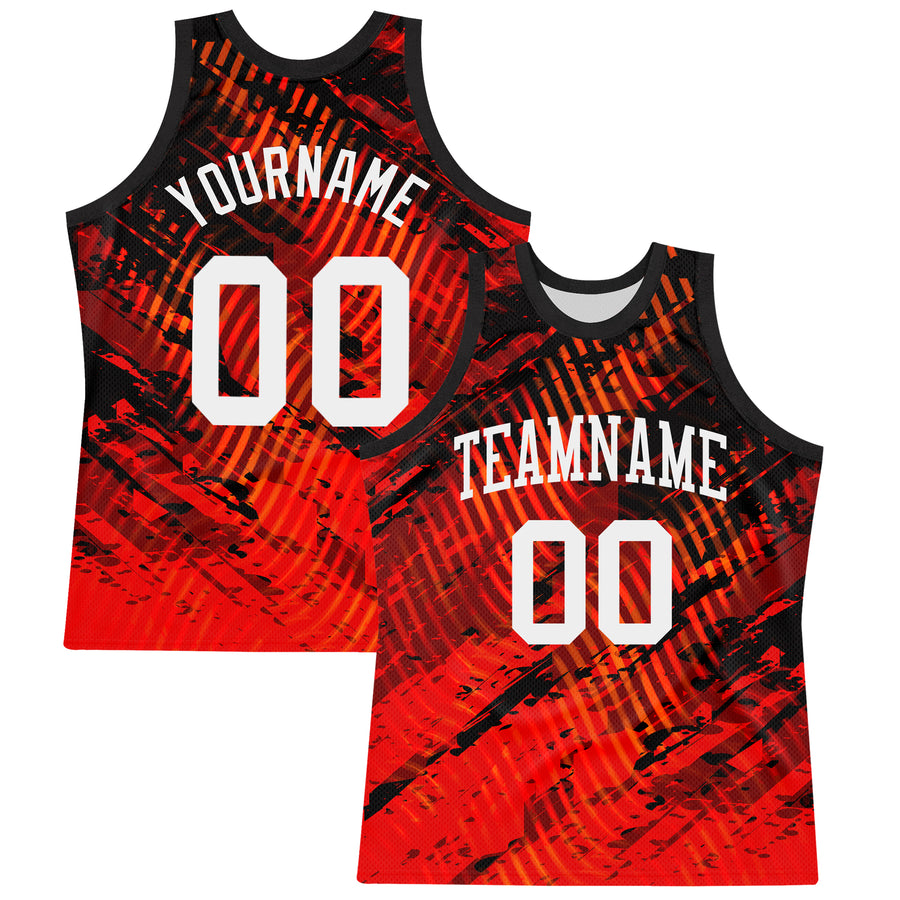 Custom Red White-Black Splash Round Neck Sublimation Basketball Suit Jersey