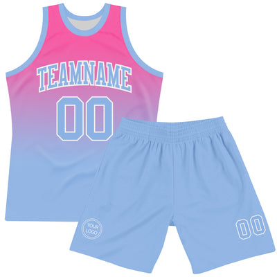 Custom Pink Light Blue-White Fade Fashion Round Neck Sublimation Basketball Suit Jersey