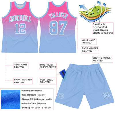 Custom Pink Light Blue-White Fade Fashion Round Neck Sublimation Basketball Suit Jersey