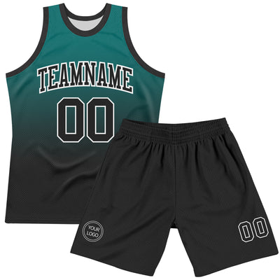 Custom Teal Black-White Fade Fashion Round Neck Sublimation Basketball Suit Jersey