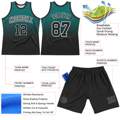 Custom Teal Black-White Fade Fashion Round Neck Sublimation Basketball Suit Jersey