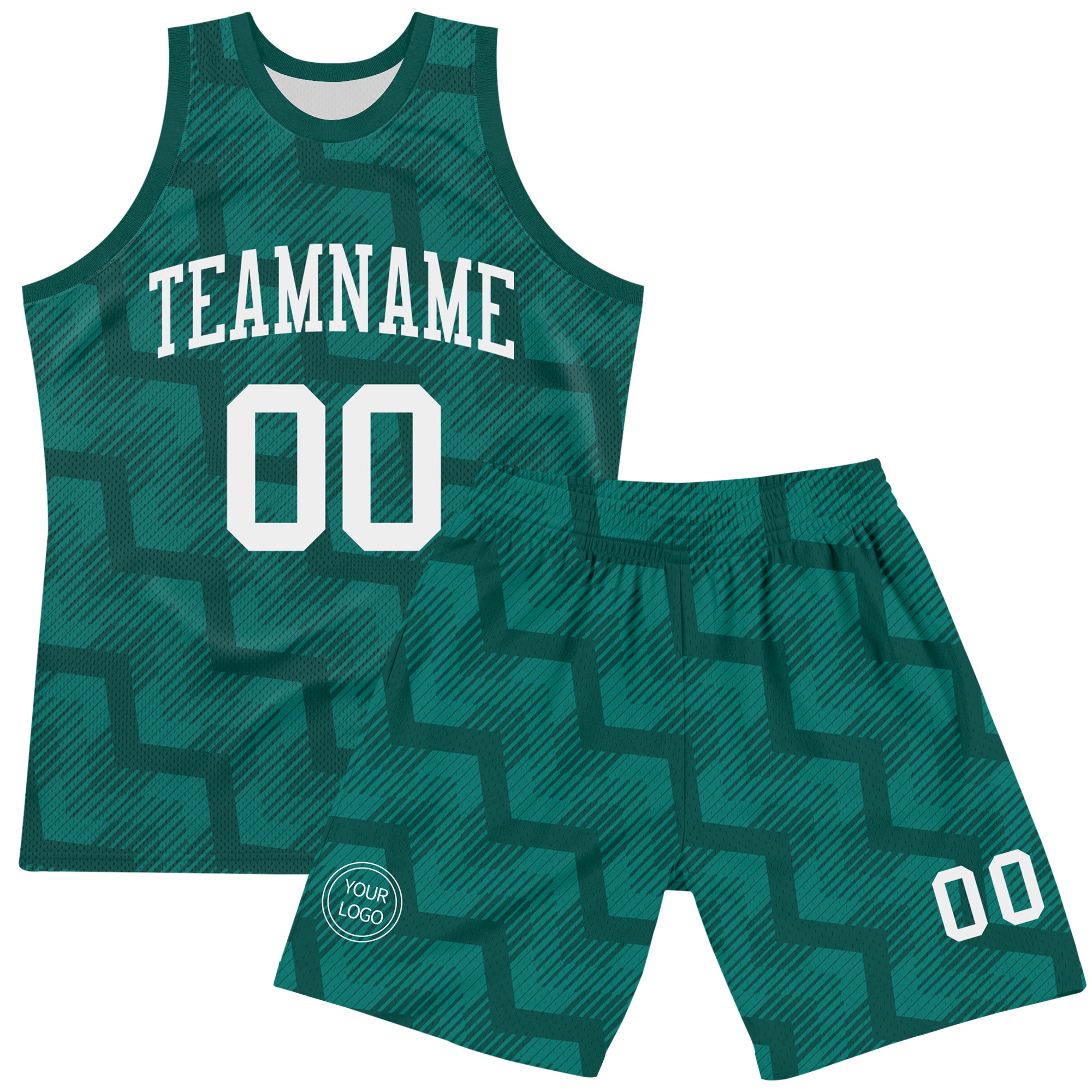 Custom Green White Line Round Neck Sublimation Basketball Suit Jersey