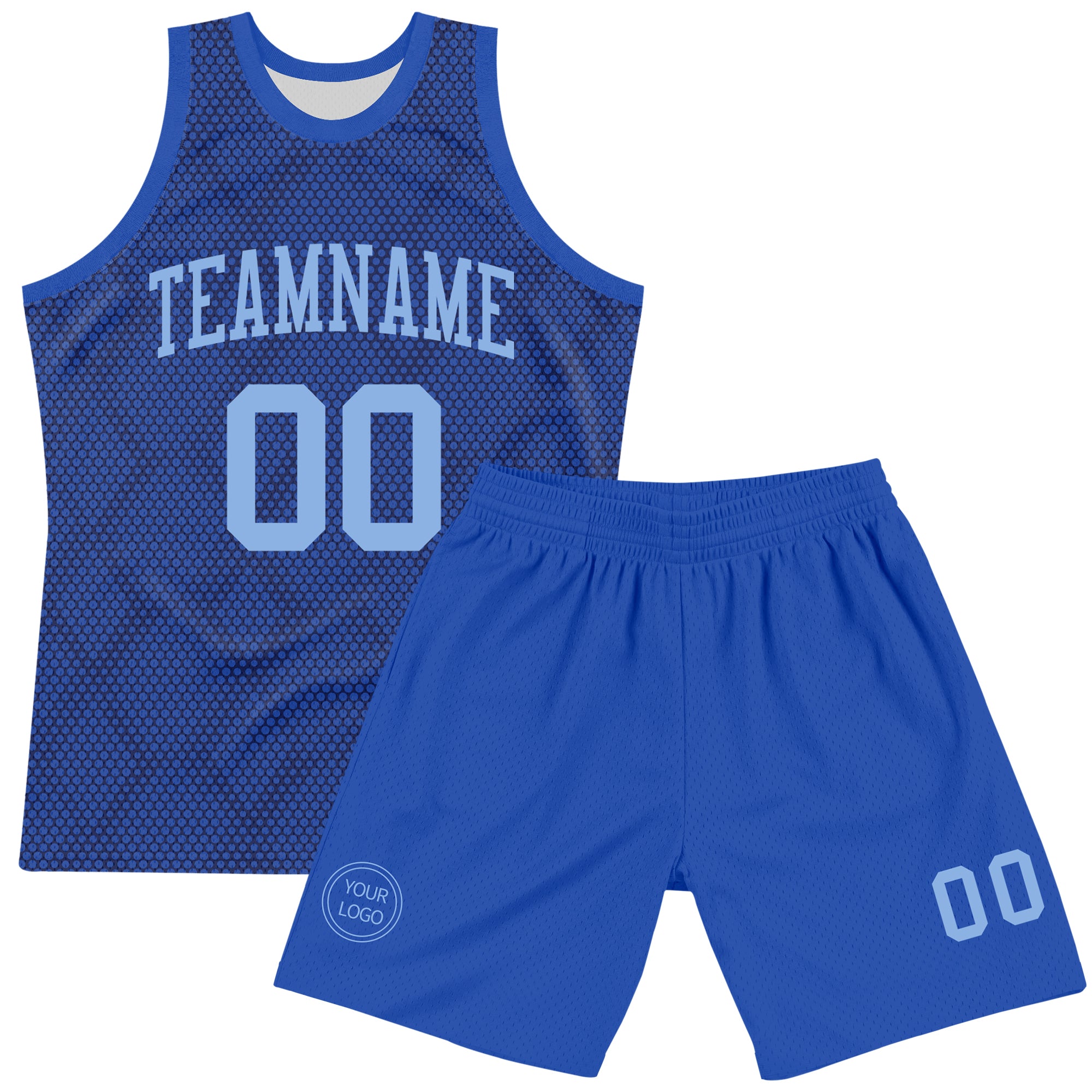 Custom Royal Light Blue Dot Round Neck Sublimation Basketball Suit Jersey