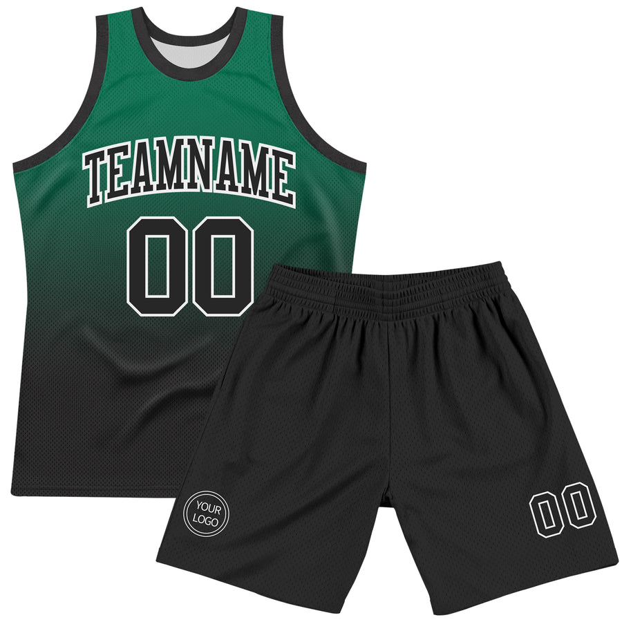 Custom Kelly Green Black-White Fade Fashion Round Neck Sublimation Basketball Suit Jersey