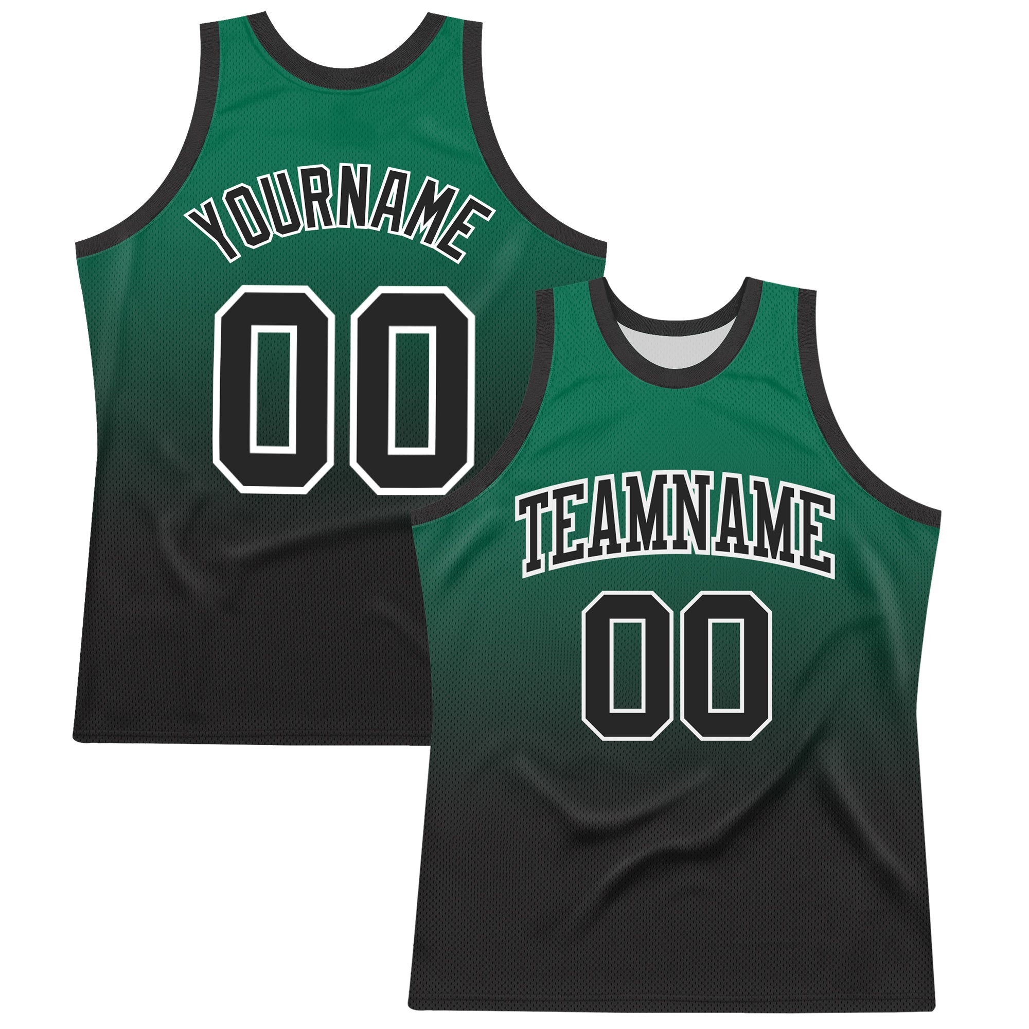 Custom Kelly Green Black-White Fade Fashion Round Neck Sublimation Basketball Suit Jersey
