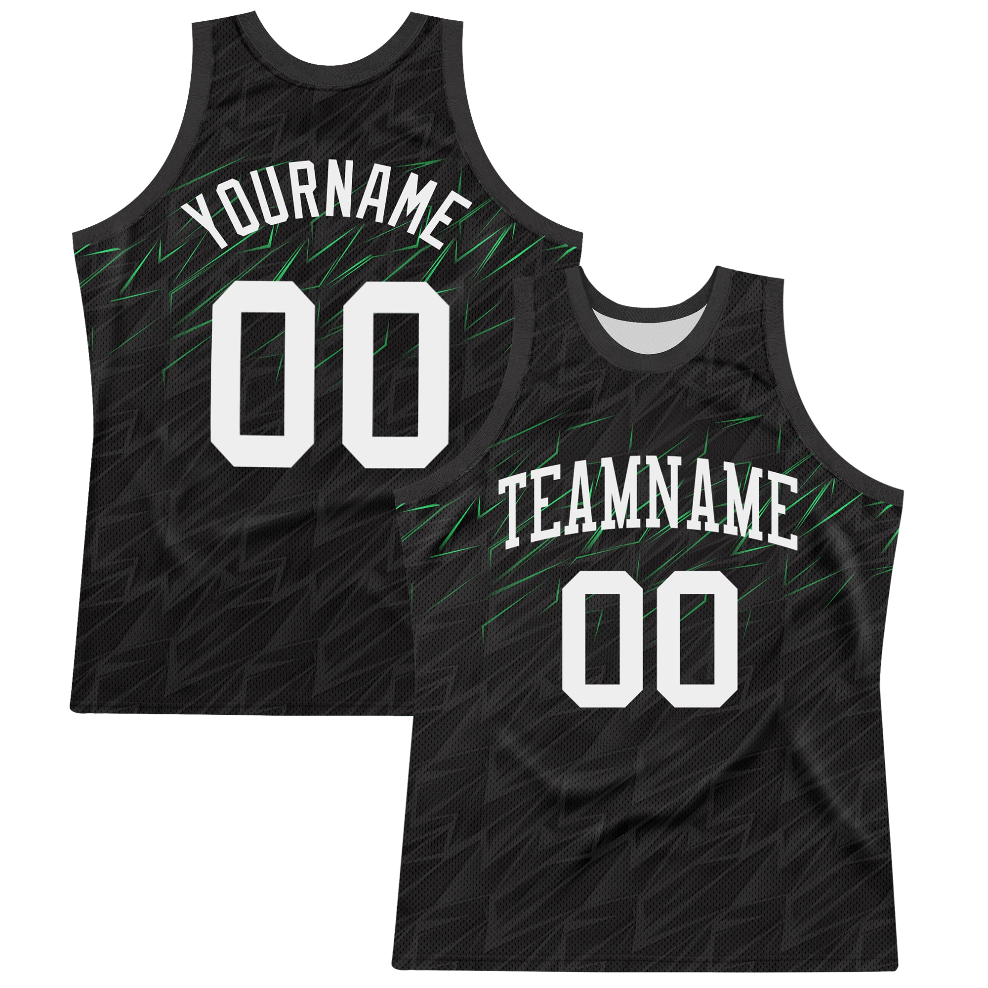 Custom Black White-Neon Green Line Round Neck Sublimation Basketball Suit Jersey