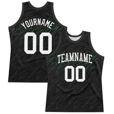 Custom Black White-Neon Green Line Round Neck Sublimation Basketball Suit Jersey