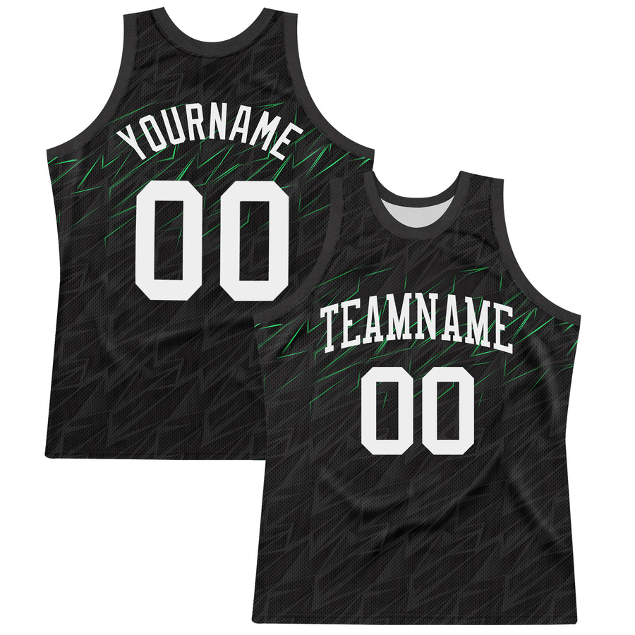 Custom Black White-Neon Green Line Round Neck Sublimation Basketball Suit Jersey