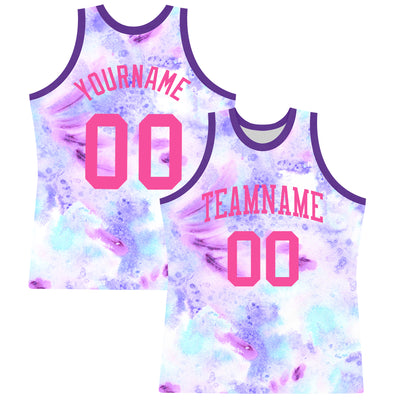 Custom Tie Dye Pink-Purple Round Neck Sublimation Basketball Suit Jersey