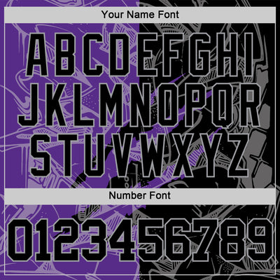 Custom Graffiti Pattern Black Purple-Gray Scratch Round Neck Sublimation Basketball Suit Jersey