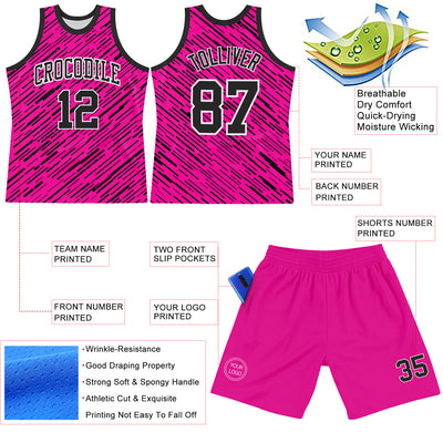 Custom Pink Black-White Line Round Neck Sublimation Basketball Suit Jersey