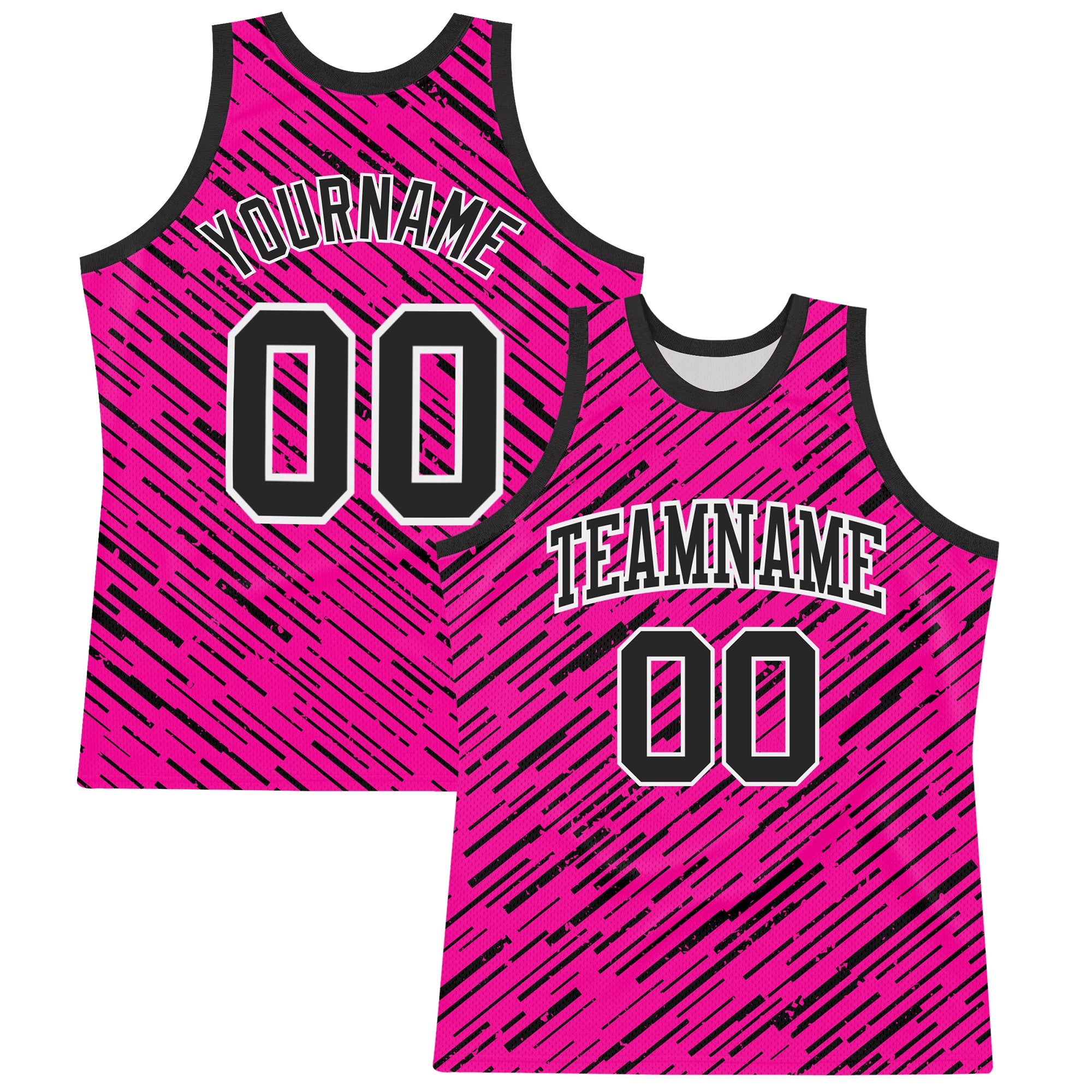 Custom Pink Black-White Line Round Neck Sublimation Basketball Suit Jersey