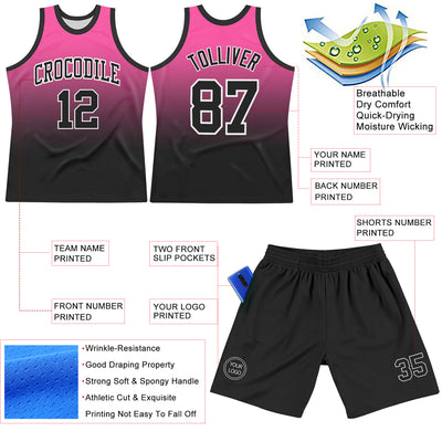 Custom Pink Black-White Fade Fashion Round Neck Sublimation Basketball Suit Jersey