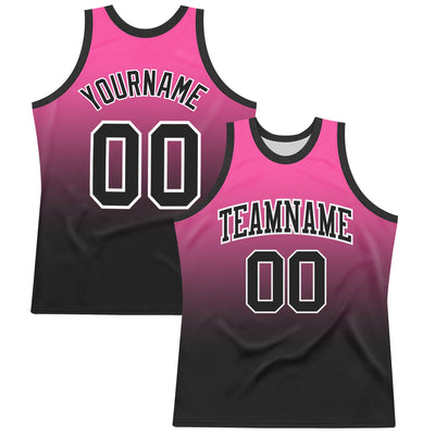 Custom Pink Black-White Fade Fashion Round Neck Sublimation Basketball Suit Jersey