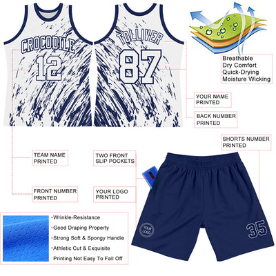 Custom White Navy Splash Round Neck Sublimation Basketball Suit Jersey