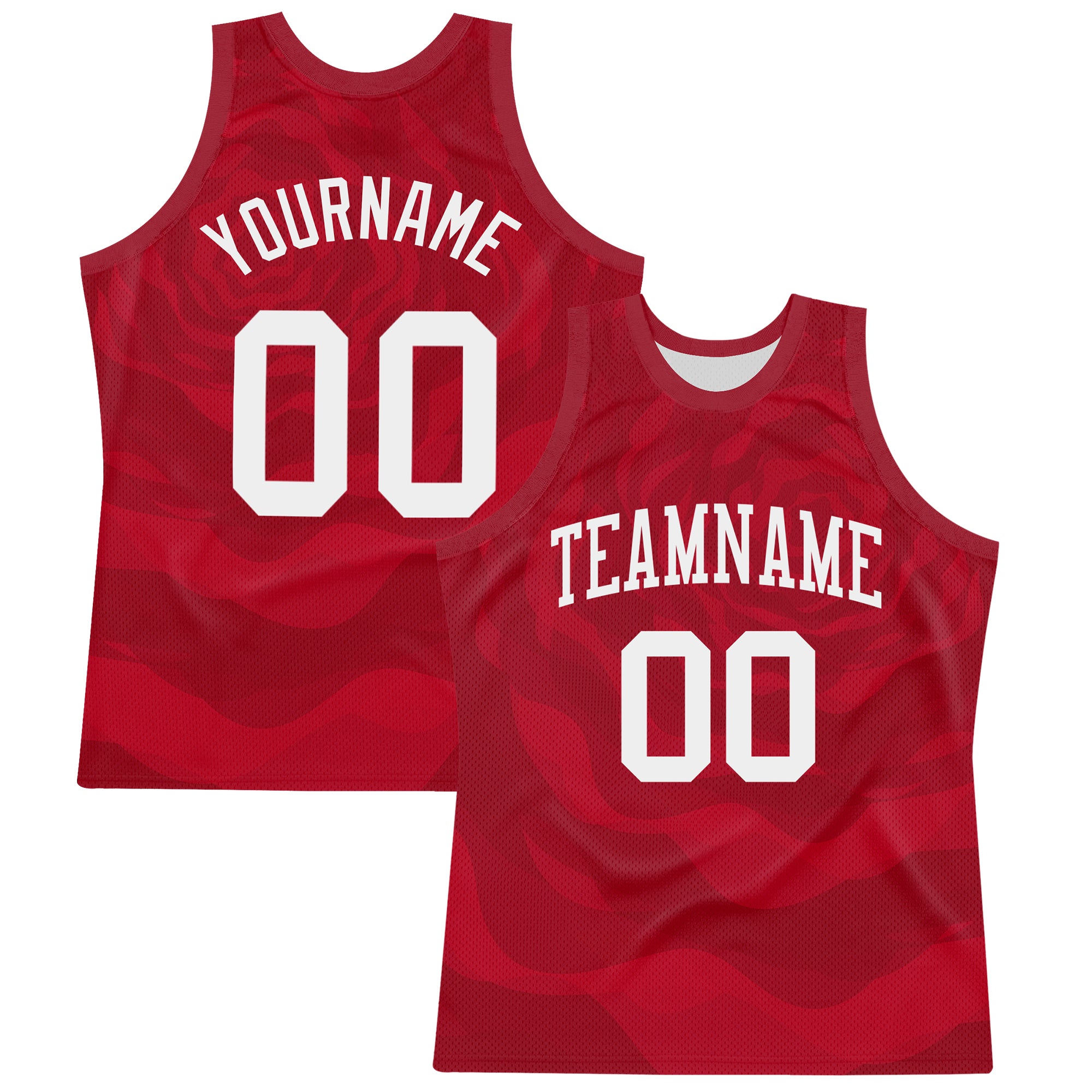 Custom Red White Fluid Art Round Neck Sublimation Basketball Suit Jersey
