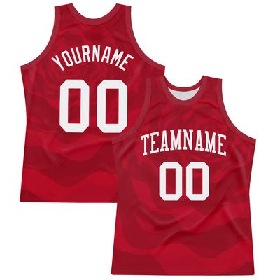 Custom Red White Fluid Art Round Neck Sublimation Basketball Suit Jersey