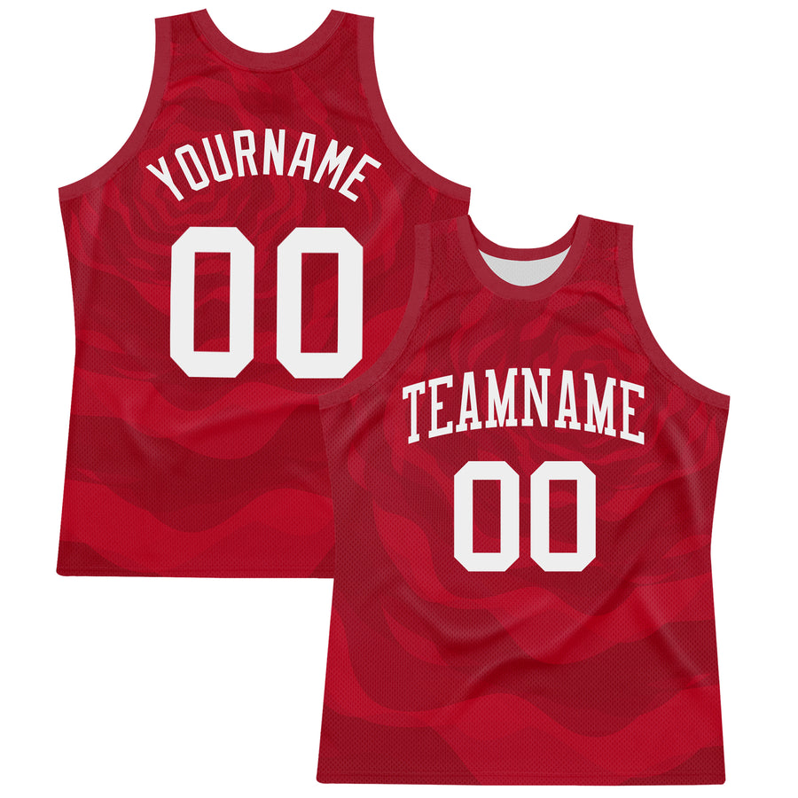 Custom Red White Fluid Art Round Neck Sublimation Basketball Suit Jersey