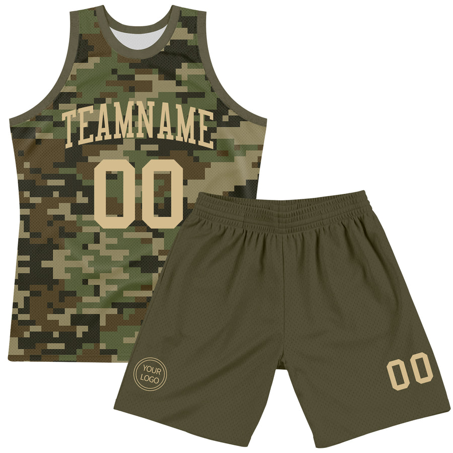 Custom Camo Vegas Gold-Olive Round Neck Sublimation Salute To Service Basketball Suit Jersey