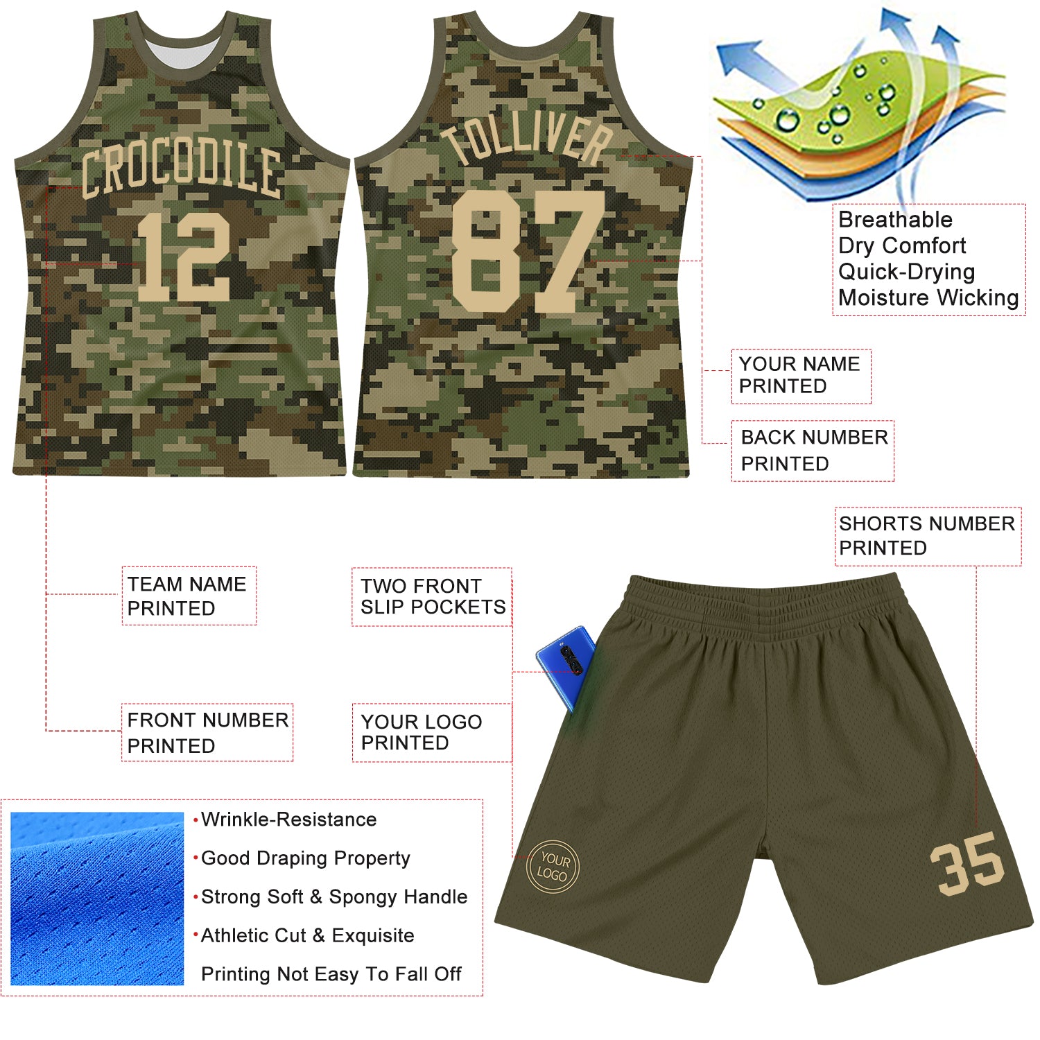 Custom Camo Vegas Gold-Olive Round Neck Sublimation Salute To Service Basketball Suit Jersey