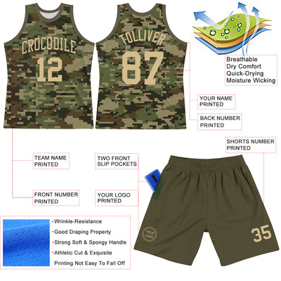 Custom Camo Vegas Gold-Olive Round Neck Sublimation Salute To Service Basketball Suit Jersey