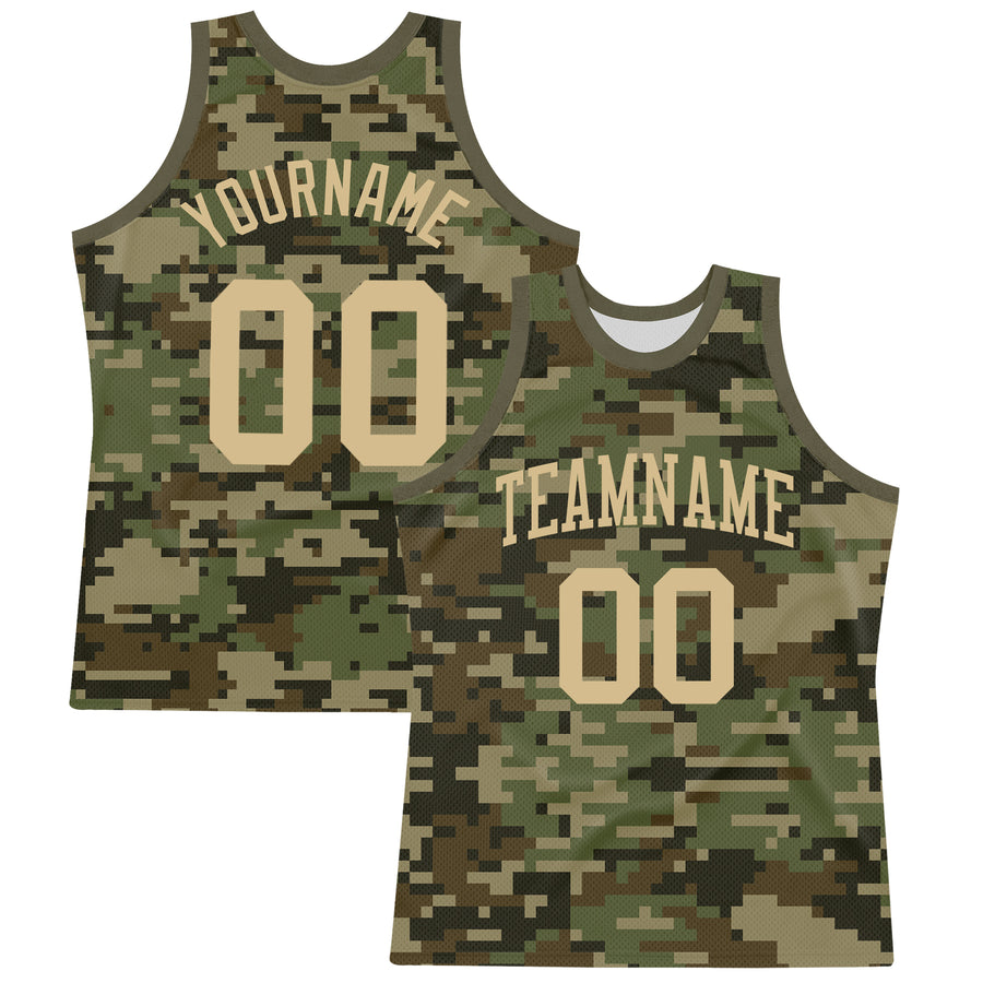 Custom Camo Vegas Gold-Olive Round Neck Sublimation Salute To Service Basketball Suit Jersey