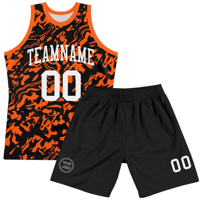 Custom Black White-Orange Fluid Art Round Neck Sublimation Basketball Suit Jersey