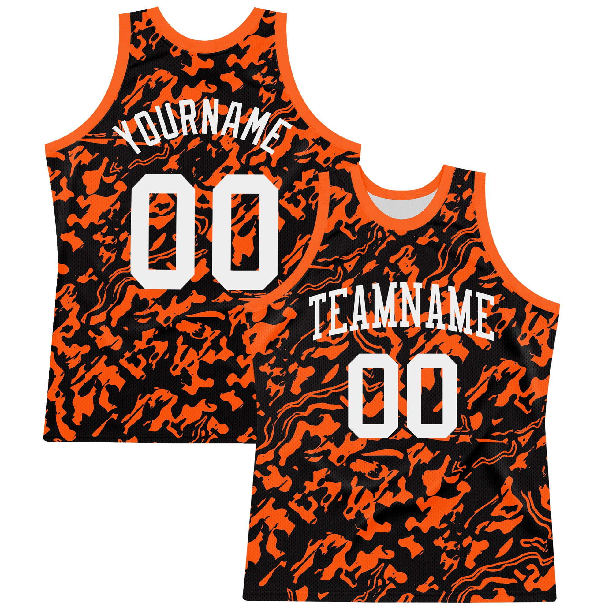 Custom Black White-Orange Fluid Art Round Neck Sublimation Basketball Suit Jersey