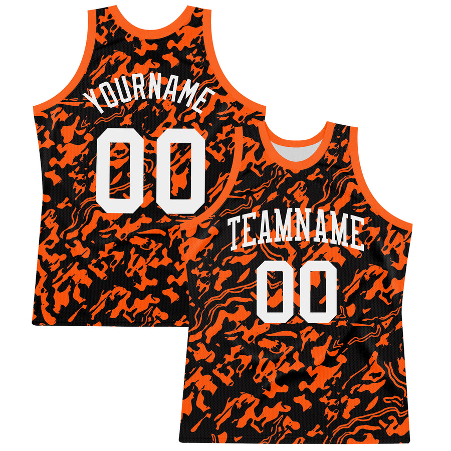 Custom Black White-Orange Fluid Art Round Neck Sublimation Basketball Suit Jersey