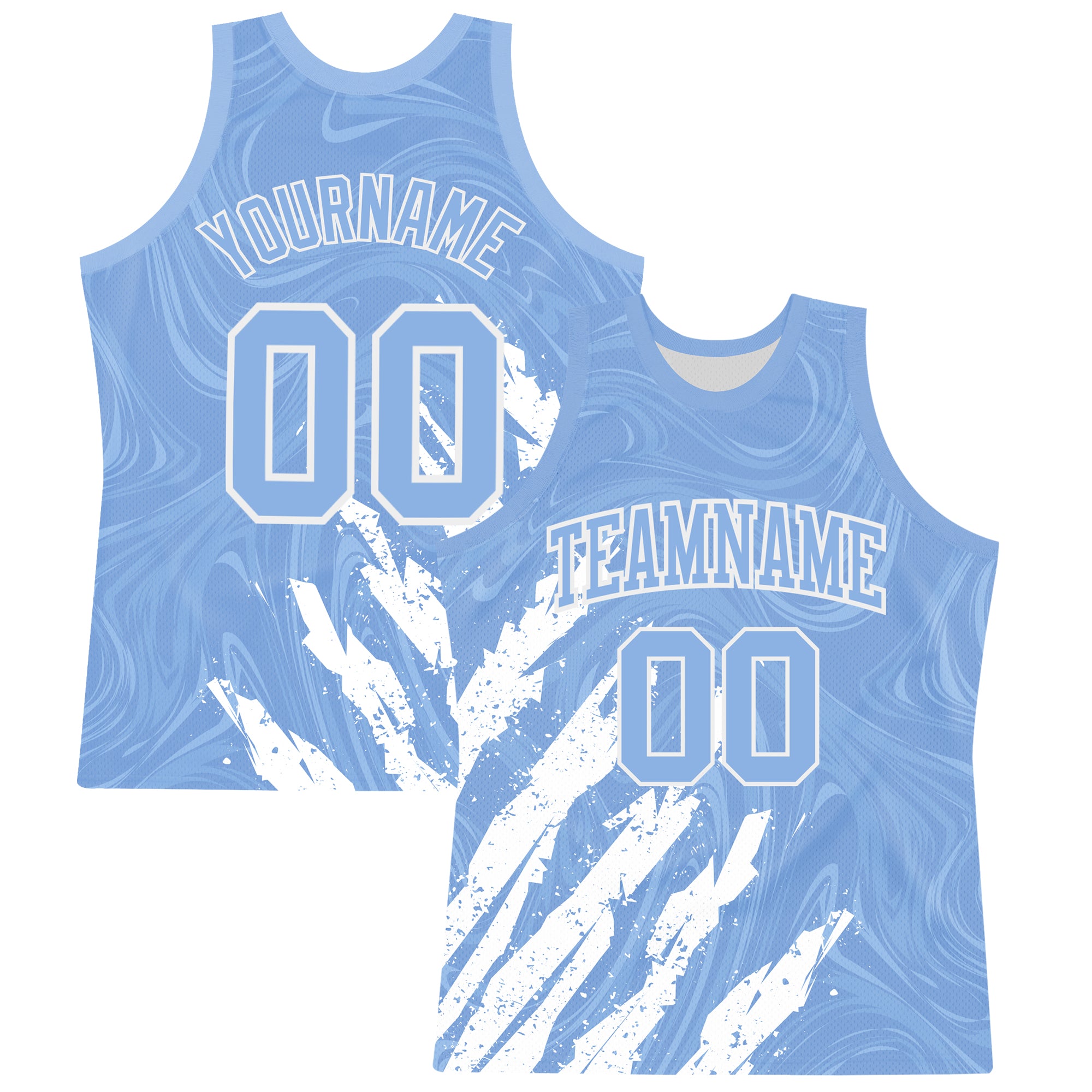 Custom Light Blue White Splash Round Neck Sublimation Basketball Suit Jersey