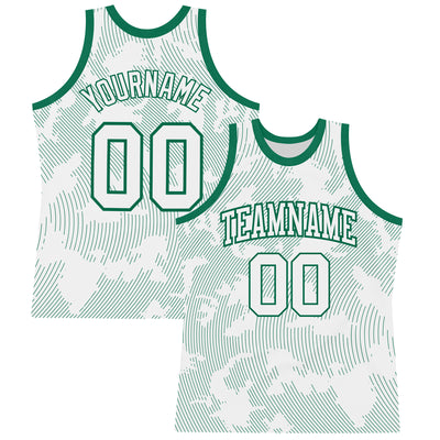 Custom White Kelly Green Curve Lines Round Neck Sublimation Basketball Suit Jersey