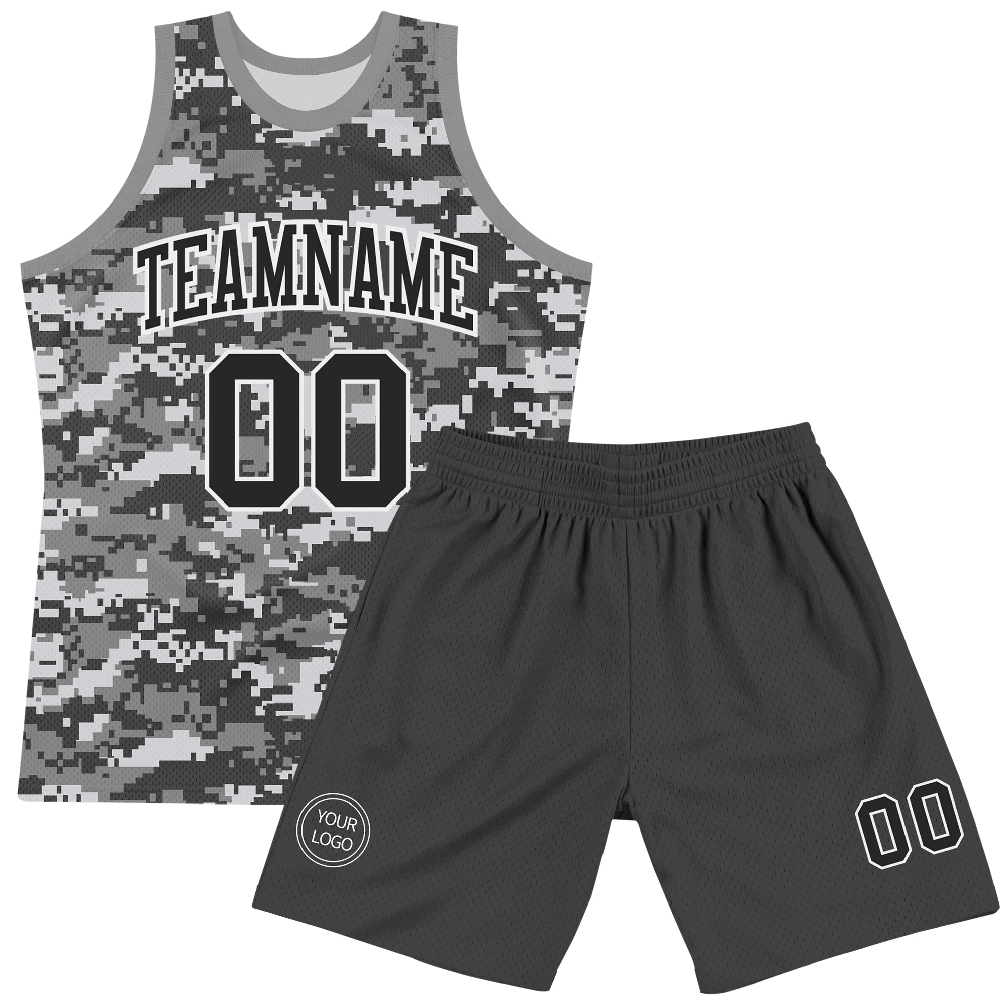 Custom Camo Black-White Round Neck Sublimation Salute To Service Basketball Suit Jersey