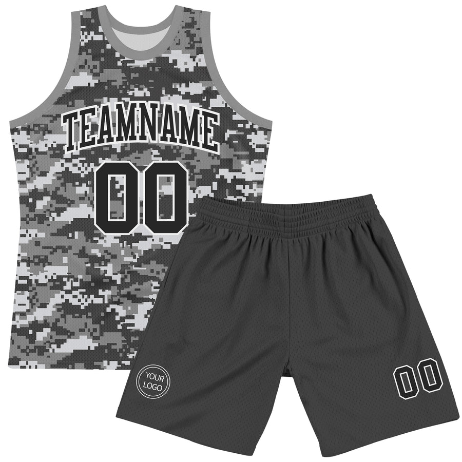 Custom Camo Black-White Round Neck Sublimation Salute To Service Basketball Suit Jersey