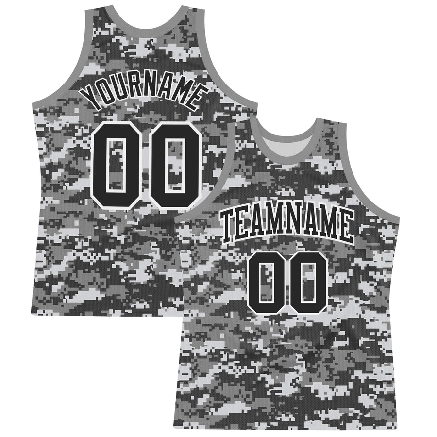 Custom Camo Black-White Round Neck Sublimation Salute To Service Basketball Suit Jersey