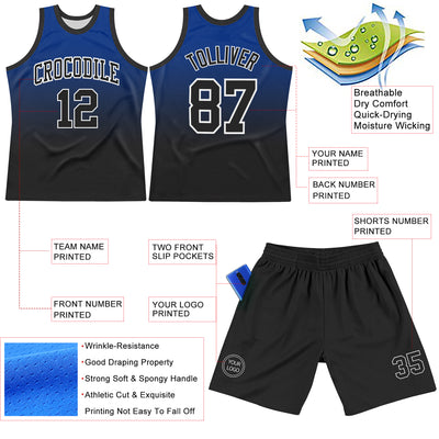 Custom Royal Black-White Fade Fashion Round Neck Sublimation Basketball Suit Jersey
