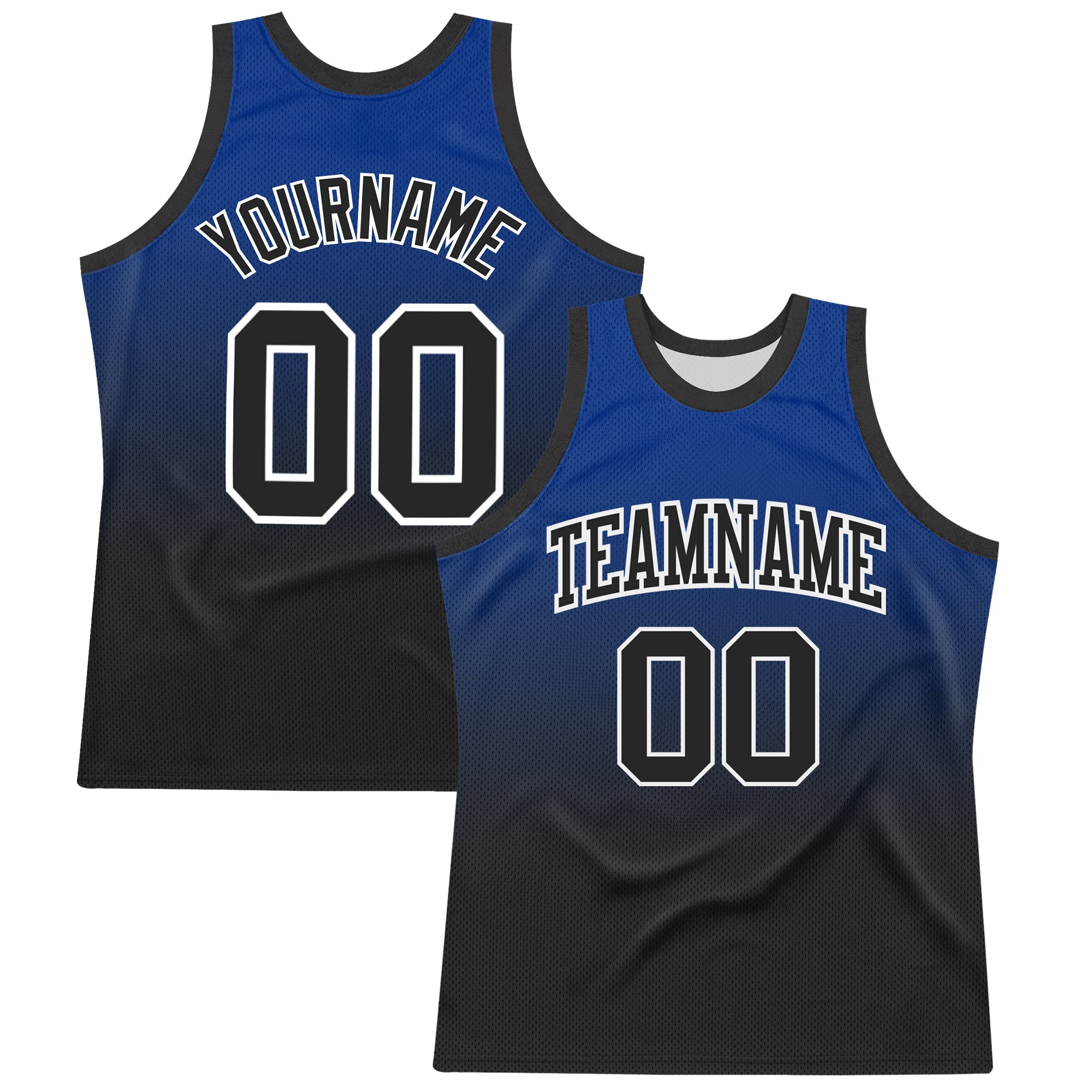 Custom Royal Black-White Fade Fashion Round Neck Sublimation Basketball Suit Jersey