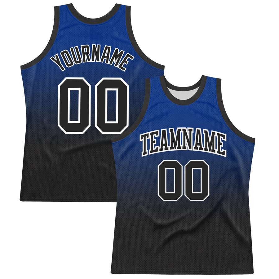 Custom Royal Black-White Fade Fashion Round Neck Sublimation Basketball Suit Jersey